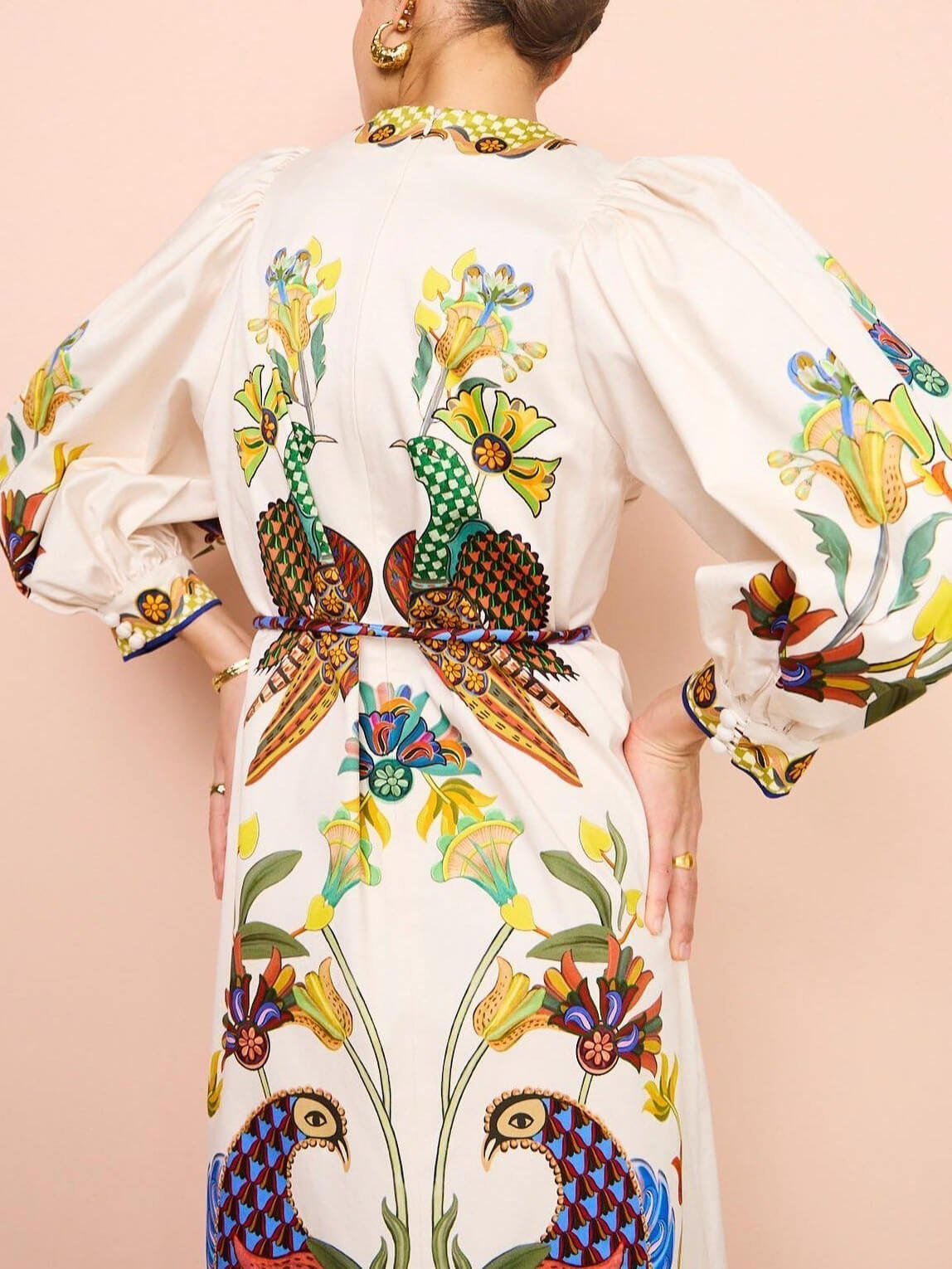 Exquisite and Fun Printed Puff Sleeves Loose Midi Dress