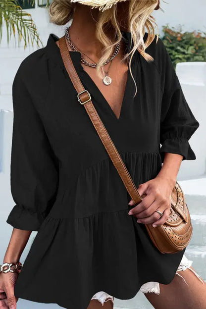 V-neck Loose Color Long-sleeved Blouse