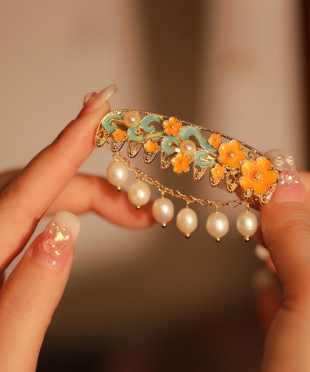 Classy Colorblock Enamel Pearl Tassel Hairpin