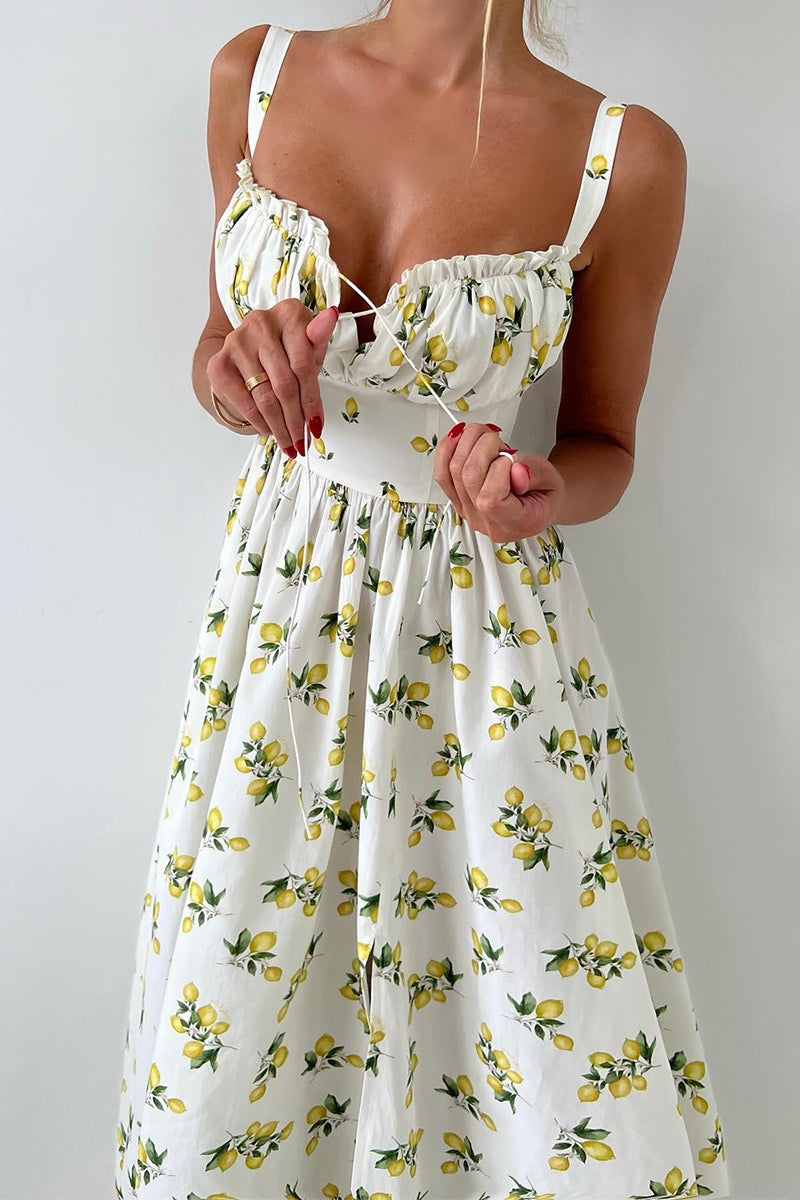 Cami Tie High Waist Slit Midi Dress