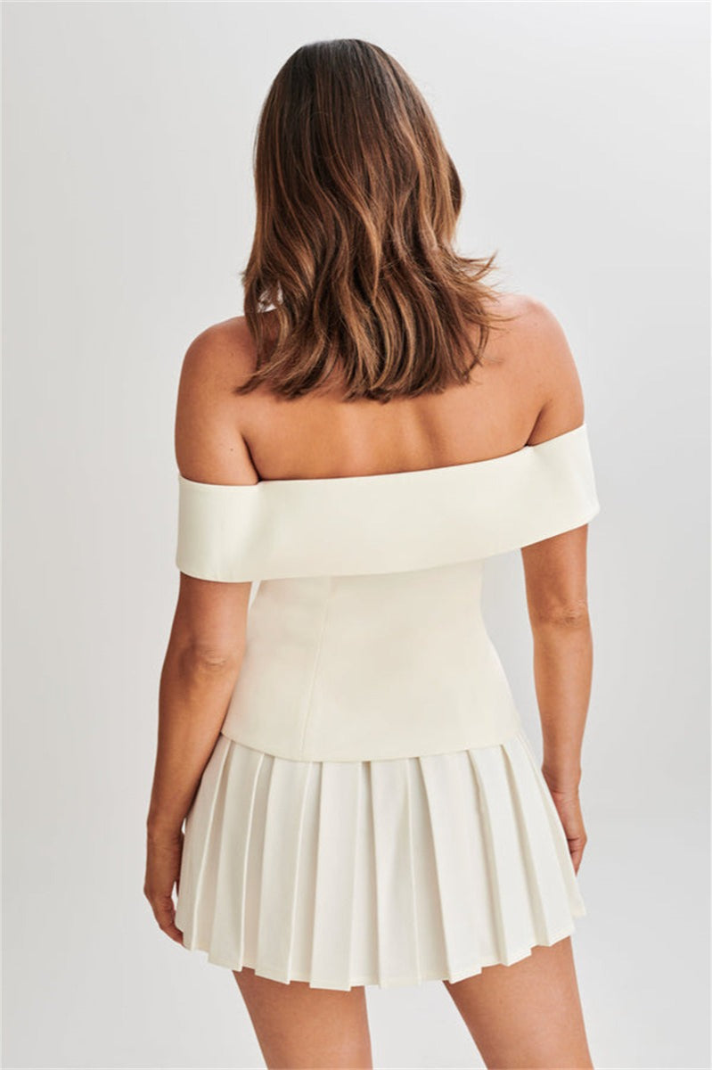Off Shoulder Pleated Mini Dress
