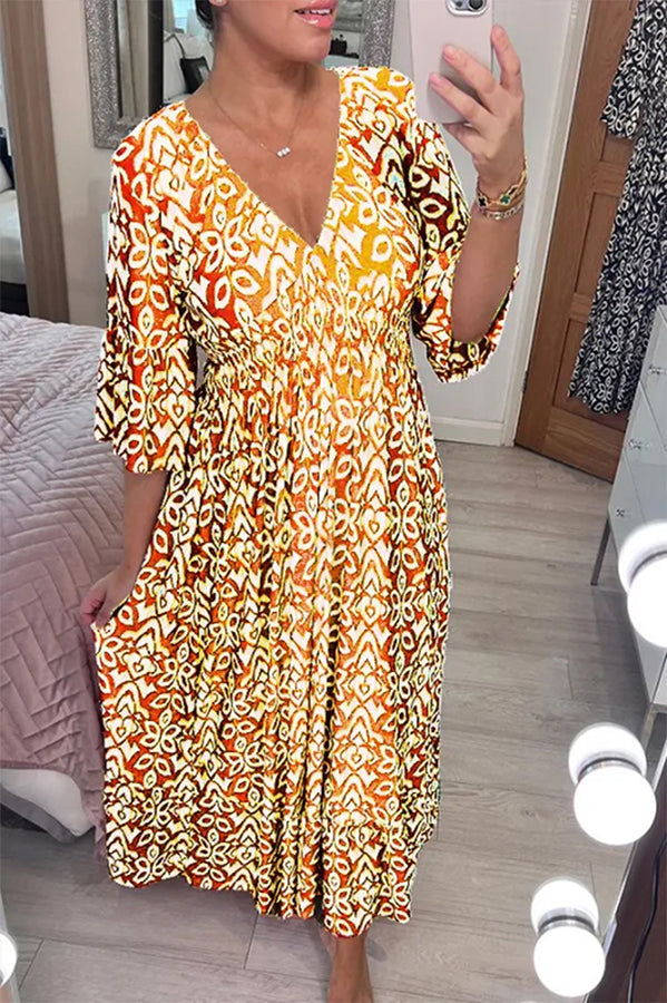 Fairytale Song Print Stretch Frill Sleeve Loose Maxi Dress