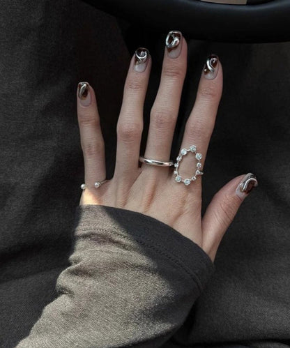 Silk Stainless Steel Zircon Open Rings Three-piece Set