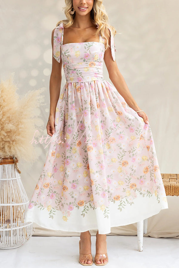 Print Suspenders Slim Maxi Dress