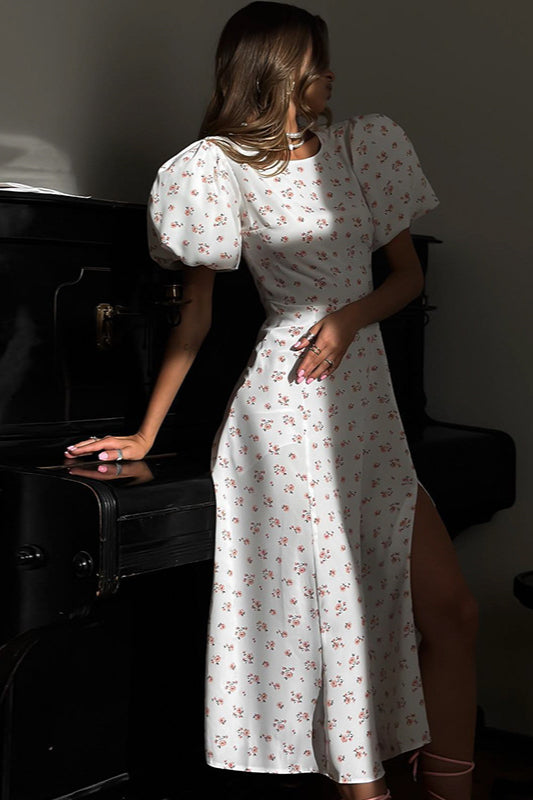 Puff Sleeve Backless Maxi Dress