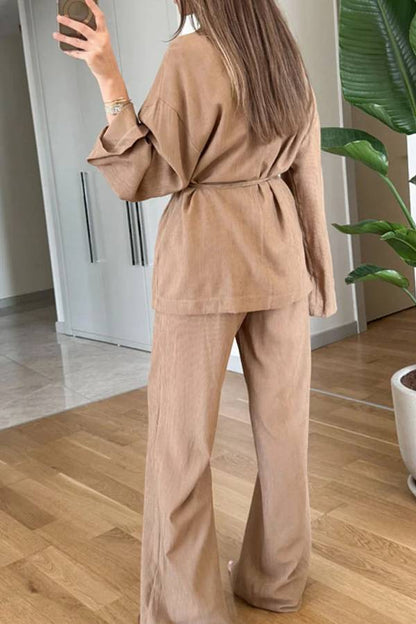 Color Lappel Top \u0026 Pants Two-piece Set