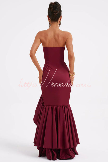 Off-shoulder Slim Fit Irregular Hem Maxi Dress