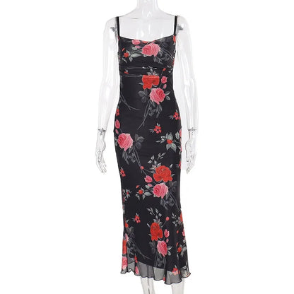 Retro Dress Summer Slim Sleeveless Backless Long Dresses Female Party Temperament Maxi Dress Woman