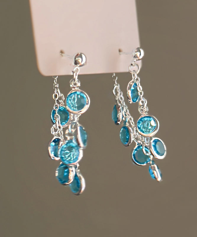 Blue Copper Crystal Bunch of Grapes Tassel Drop Earrings