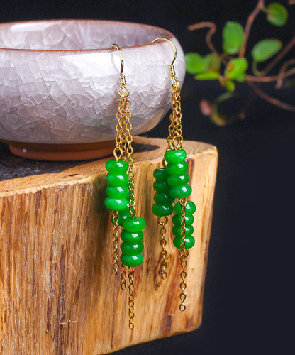 Green Sterling Silver Overgild Dry Green Abacus Tassel Drop Earrings