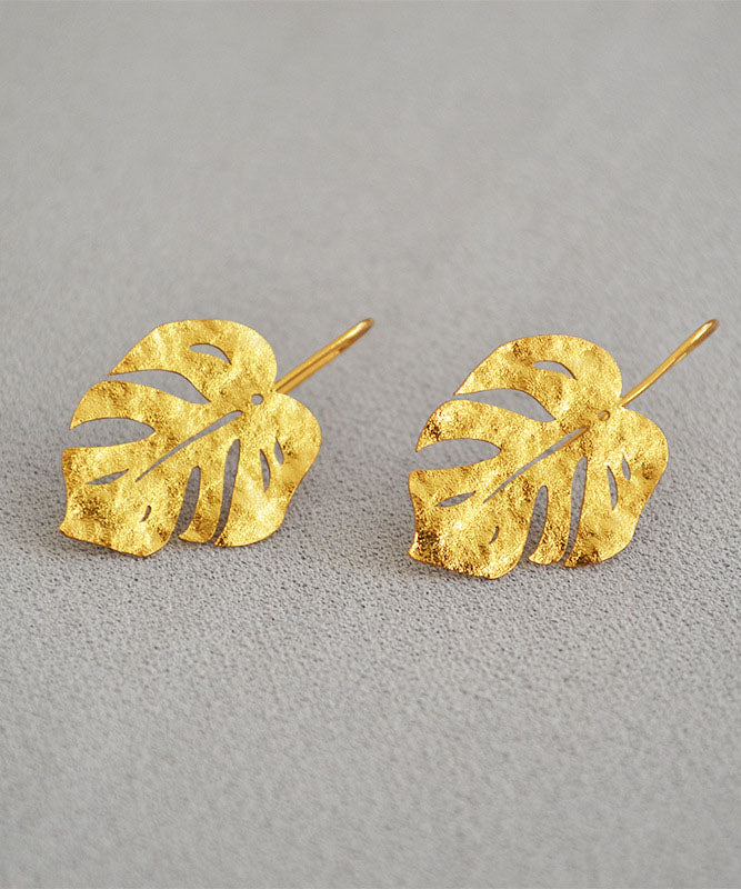 Gold Leaf Shape 14k Gold Copper Stud Earrings