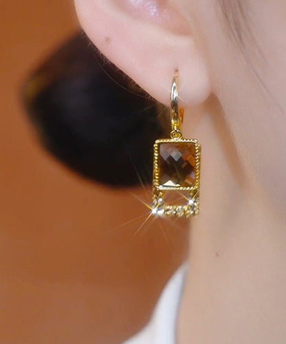Coffee Sterling Silver Alloy Zircon Square Drop Earrings