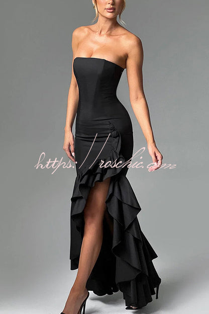 Off-shoulder Slim Fit Irregular Hem Maxi Dress