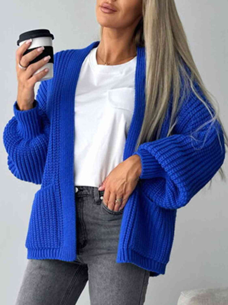 Color V-neck Long-sleeved Knitted Cardigan