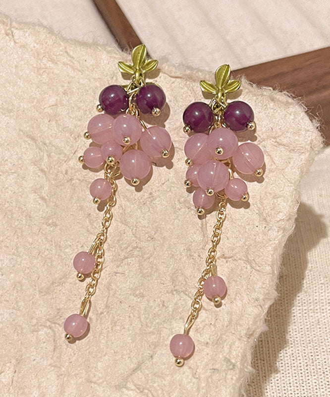 Diy Gold Sterling Silver Overgild Crystal Grape Tassel Drop Earrings