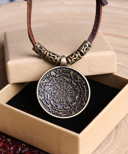 Brown Alloy Leather Rope Pendant Necklace