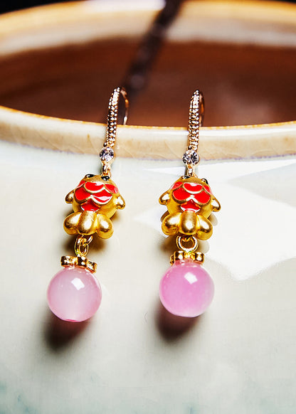 Boutique Pink Crystal Dog Gilding Drop Earrings