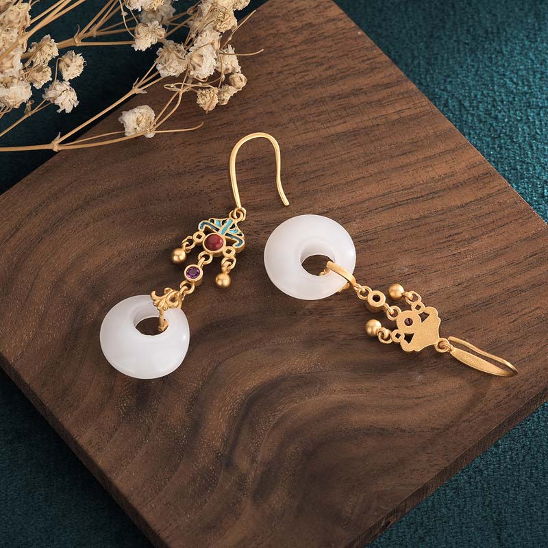 Fengshui White Jade Blessing Drop Earrings