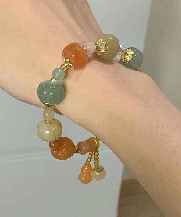 Rainbow Jade Pumpkin Gourd Beading Charm Bracelet