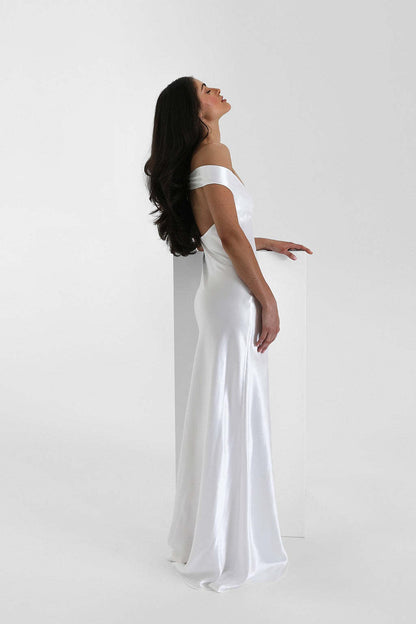 Satin Mermaid Off Shoulder Maxi Dress