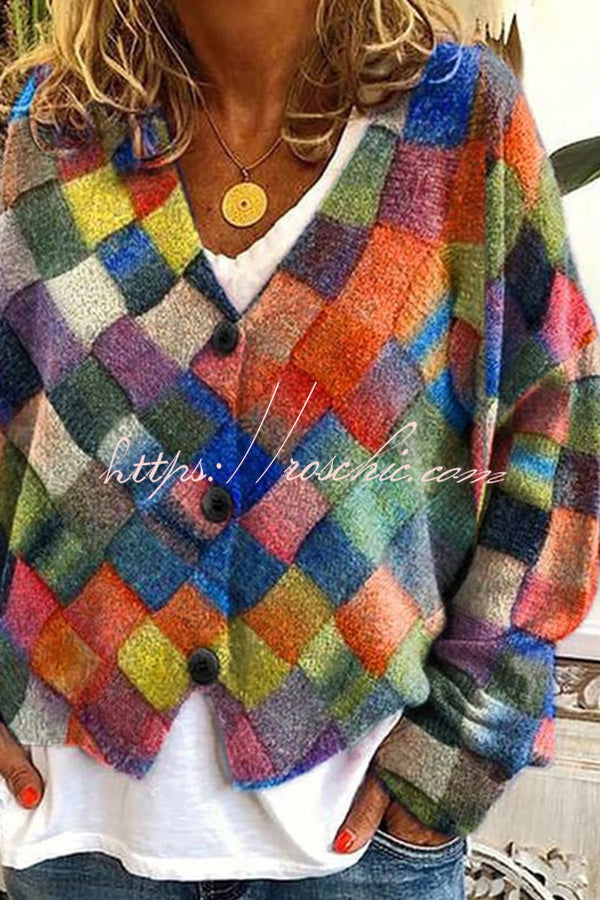 Fun and Long Sleeved Cardigan With Fun Printed Buttons