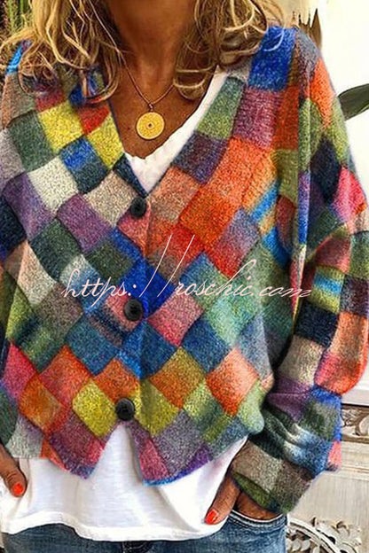Fun and Long Sleeved Cardigan With Fun Printed Buttons