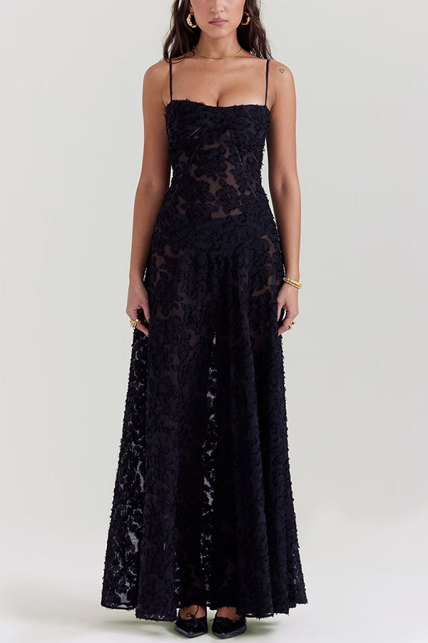 Suspenders See-through Holiday Slim Maxi Dress