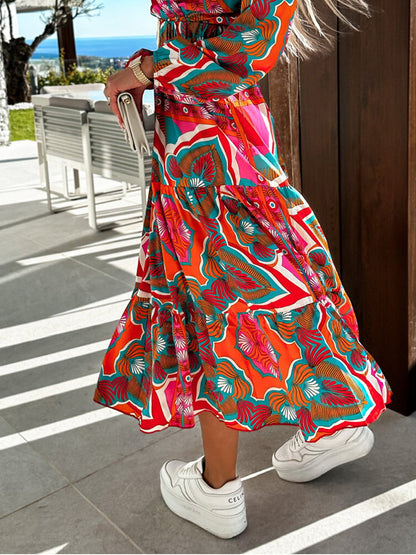Long Sleeve V Neck Maxi Dress