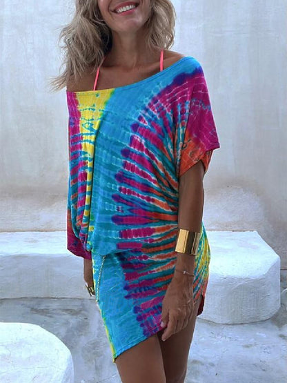 Tie-dye Crew Neck Mini Dress