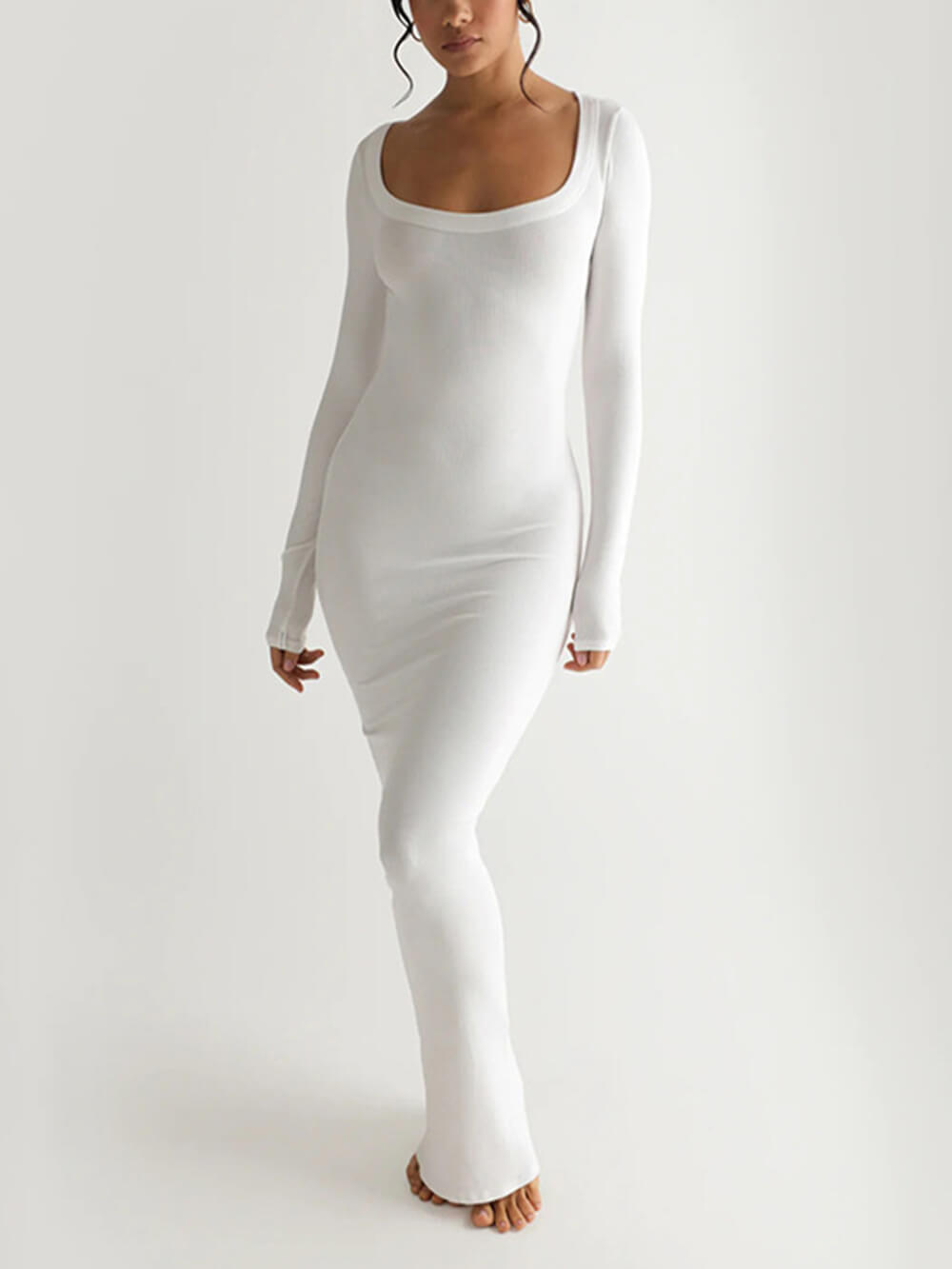 Knit Square Neck Long Sleeve Maxi Dress