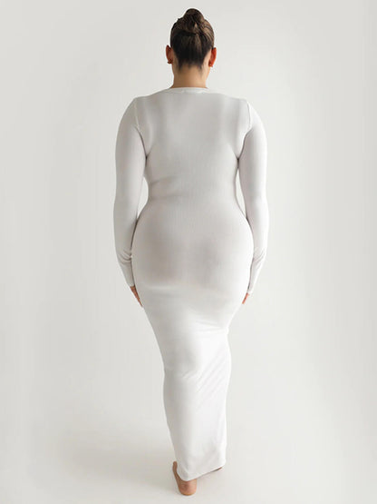 Knit Square Neck Long Sleeve Maxi Dress