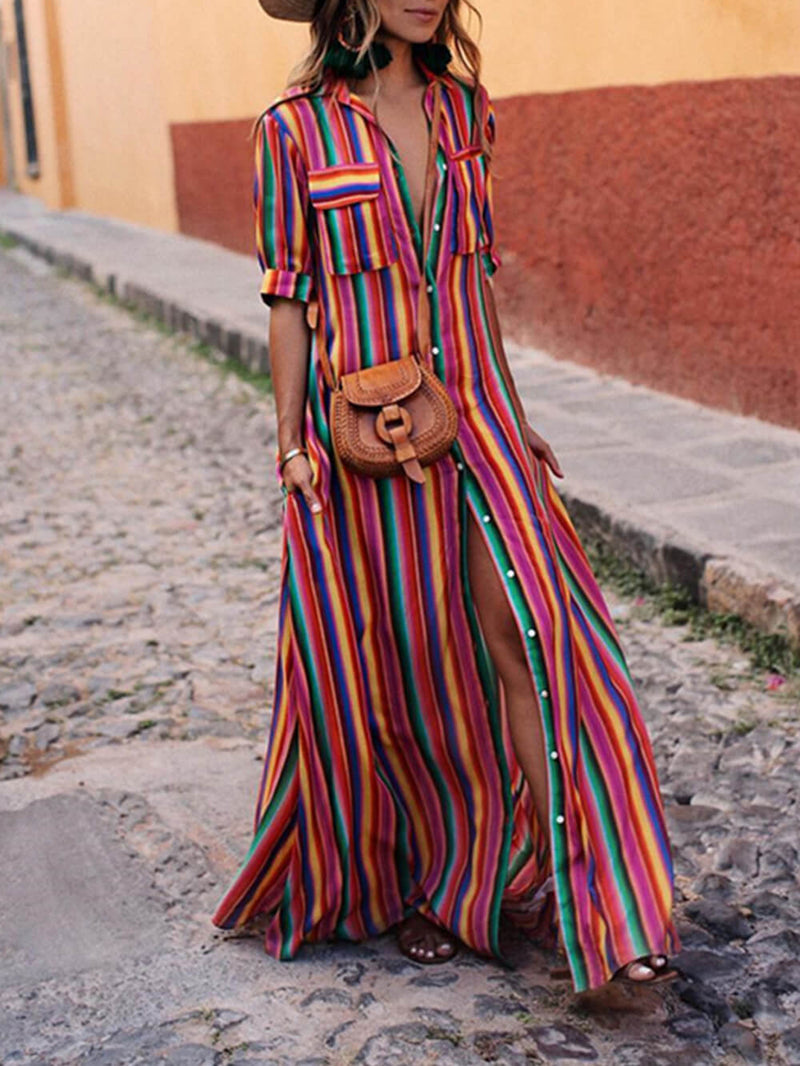 Striped Printed Maxi Dress