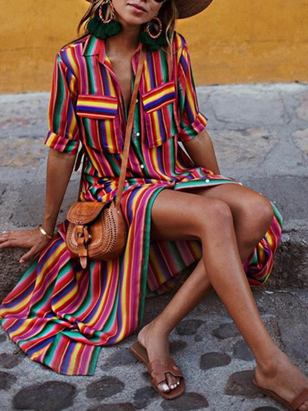 Striped Printed Shirt Maxi Skirt