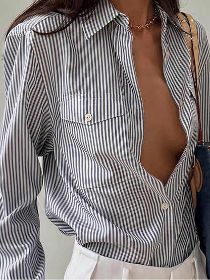 Striped Loose Pocket Blouse