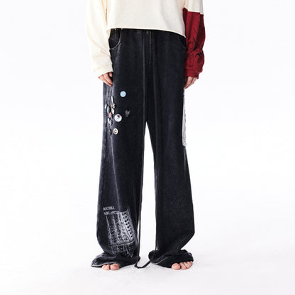 Pin Badges Velvet Wide-leg Pants
