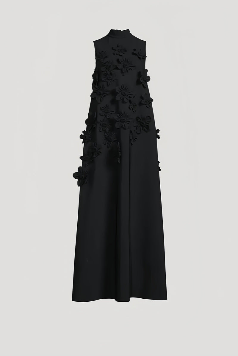 Daphne 3d High Neck Sleeveless Maxi Dress-black