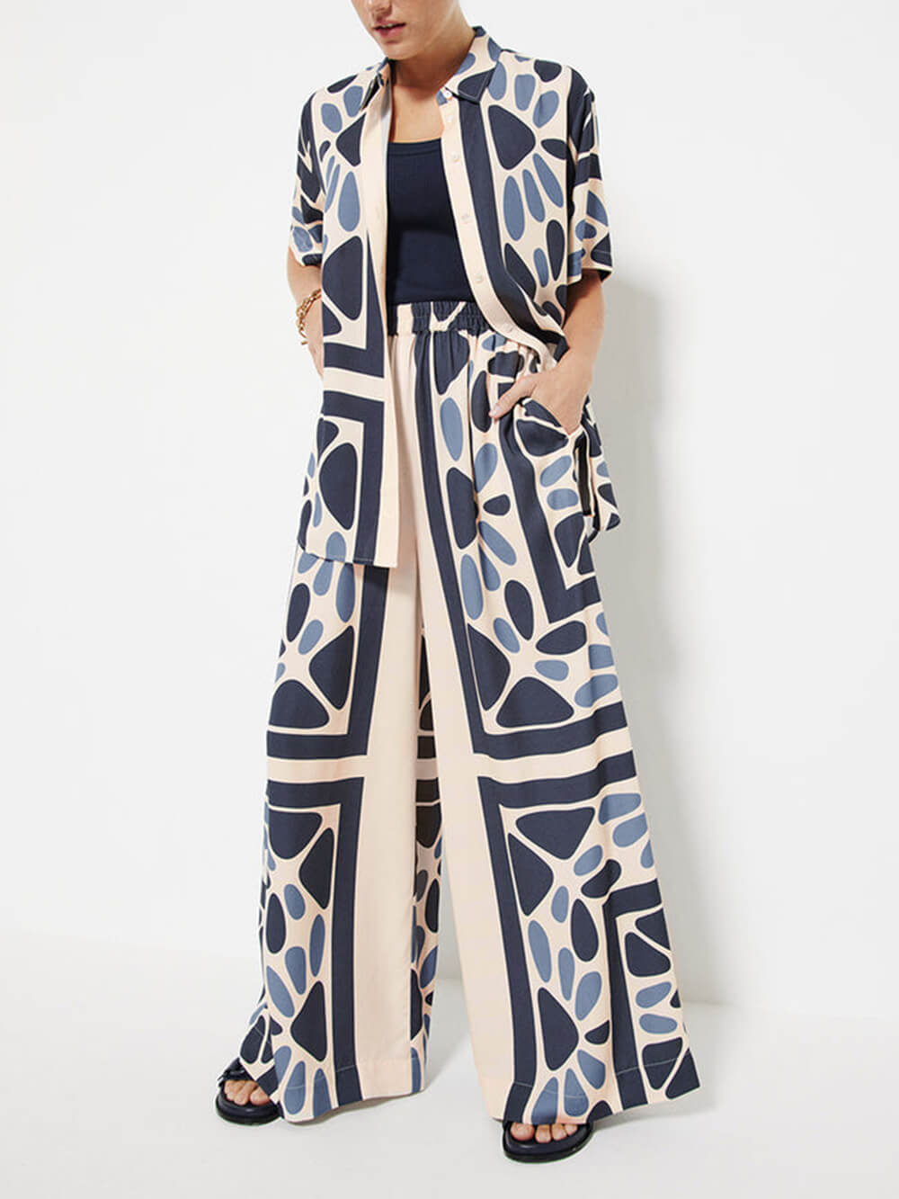Summer Vacation Style Unique Print Loose Oversized Blouse