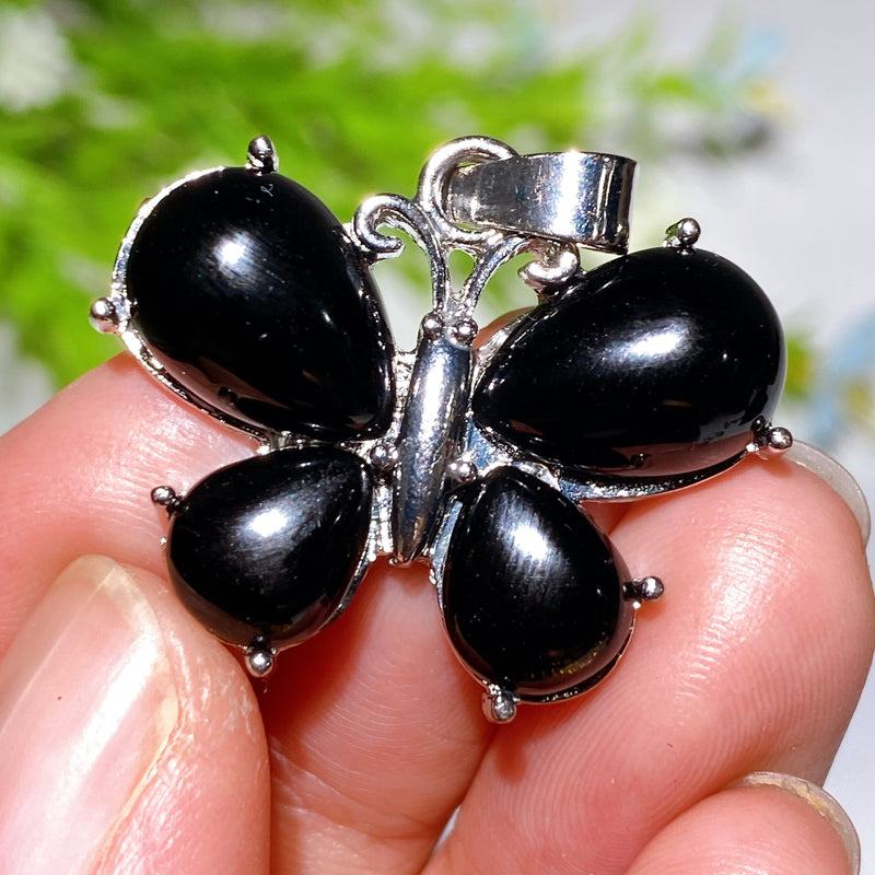 1.2 Inch Crystal Butterfly Healing Pendant Obsidian & More