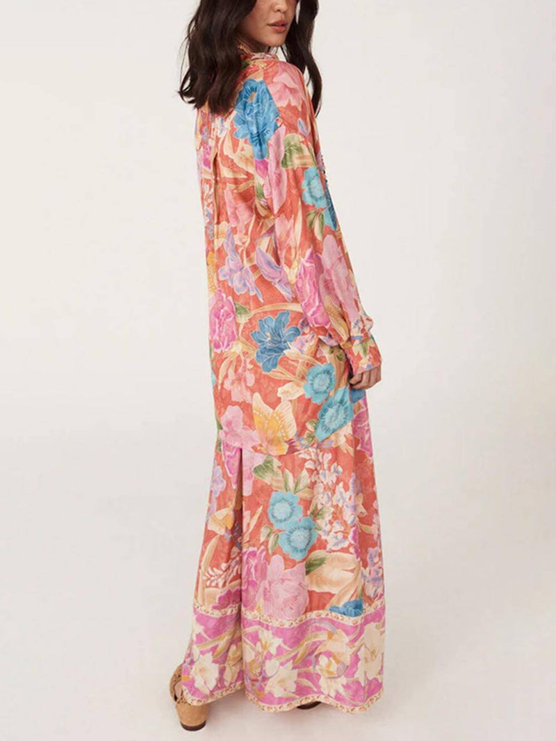 Satin Unique Print Elastic Waistband Pocket Wide Leg Pants