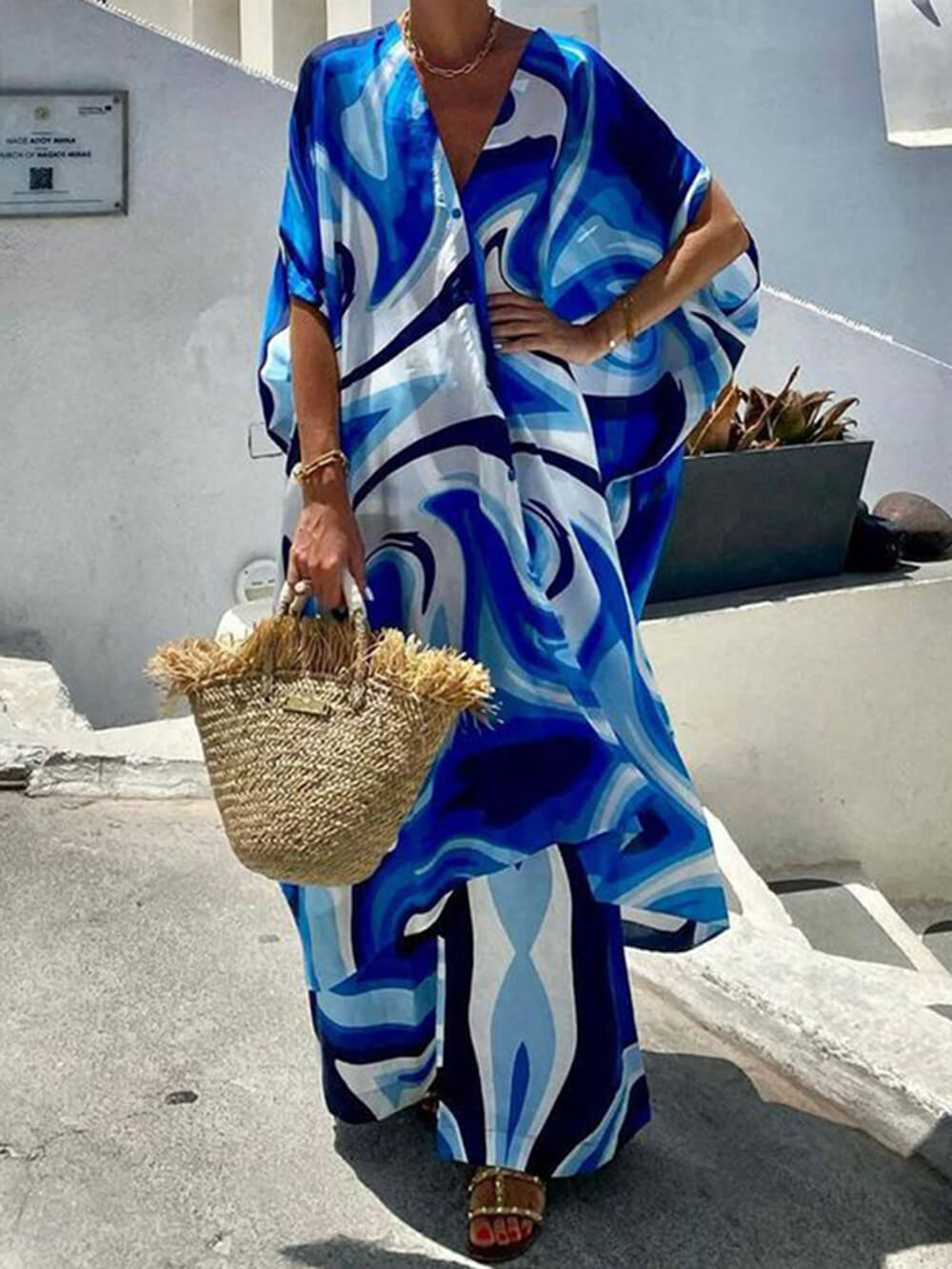 Fashionable Bat Sleeves Loose Oversized Blouse and Wide-leg Pants Set