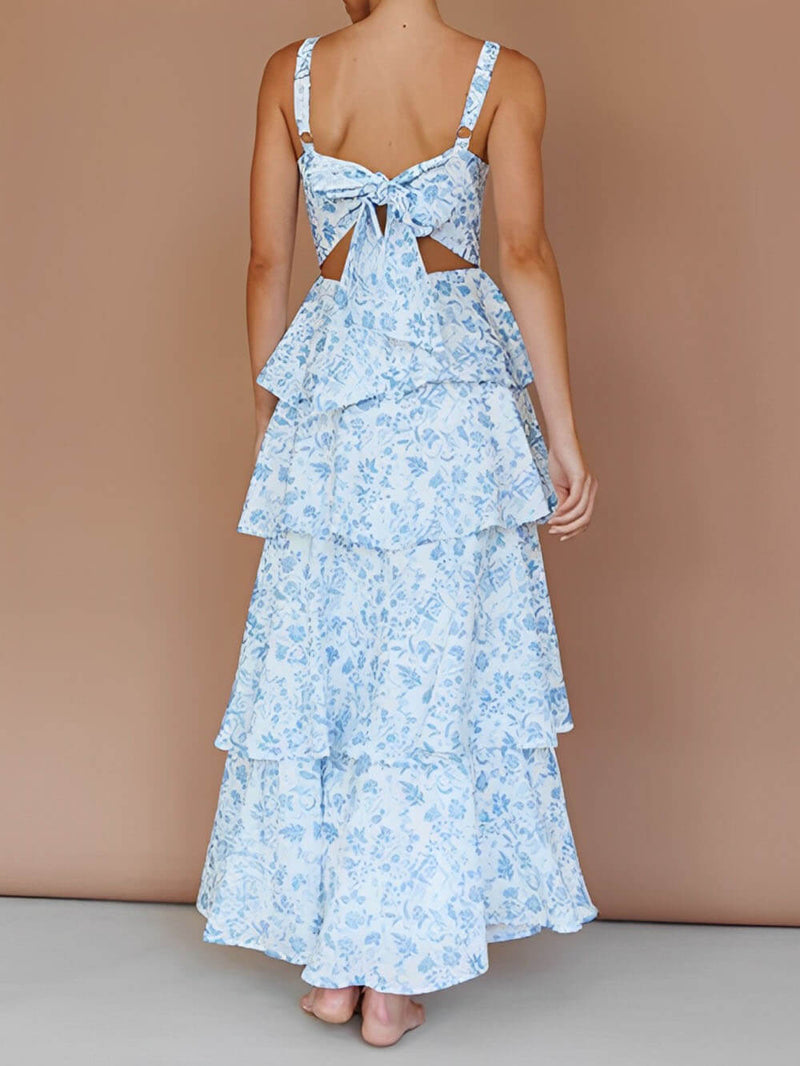 Print Strap Layered Maxi Dress