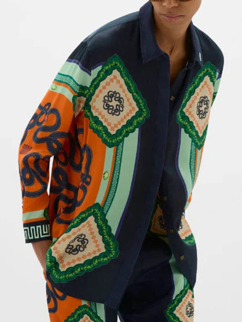 One-of-a-kind Unique Coral Graphic Print Button Down Oversized Blouse