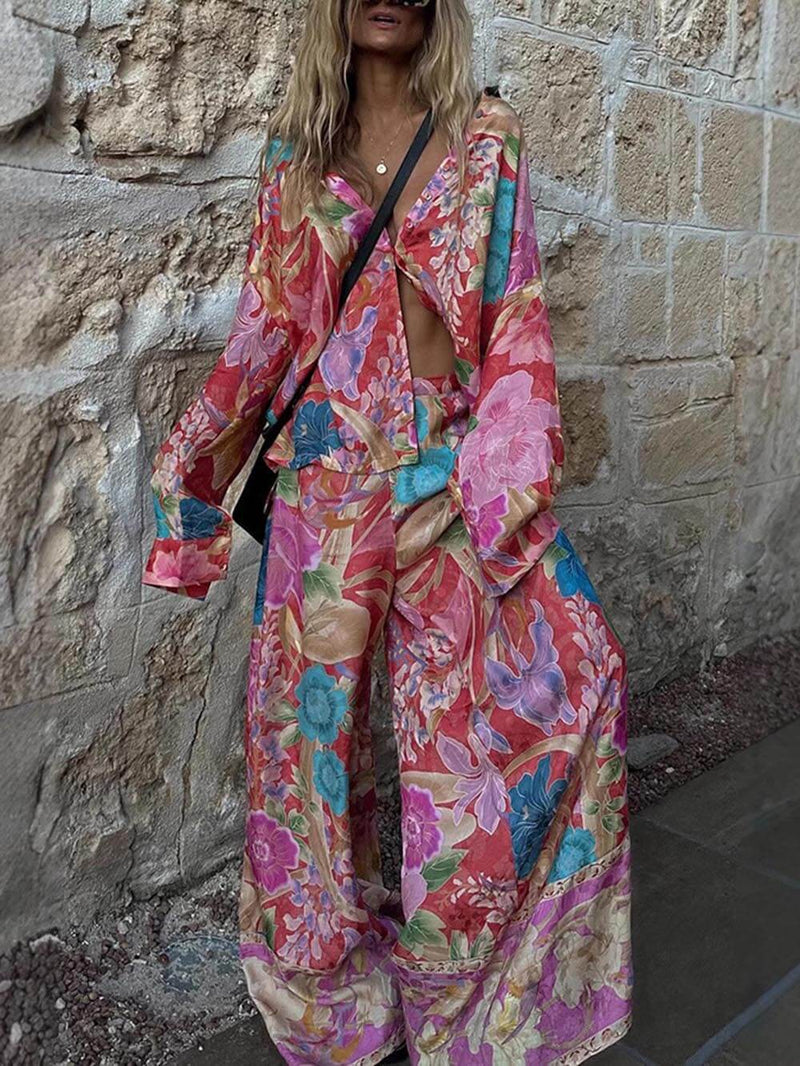Unique Print Button Down Oversized Blouse