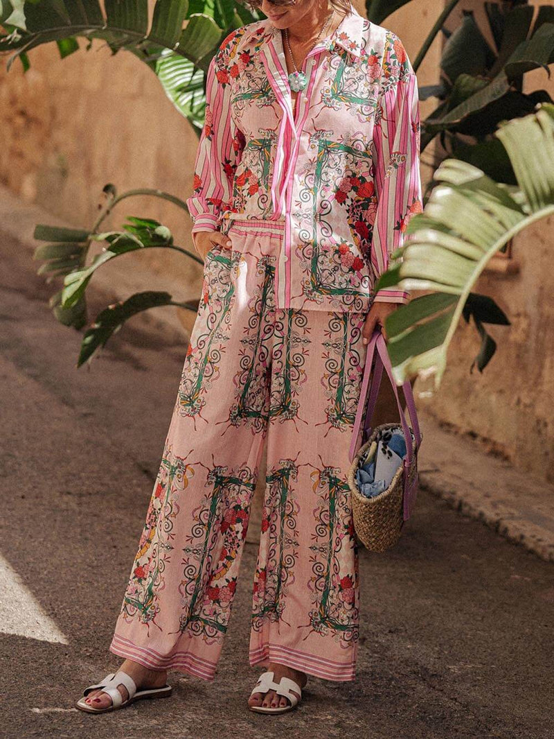 Unique Charm Print Elastic Waist Pocketed Pants
