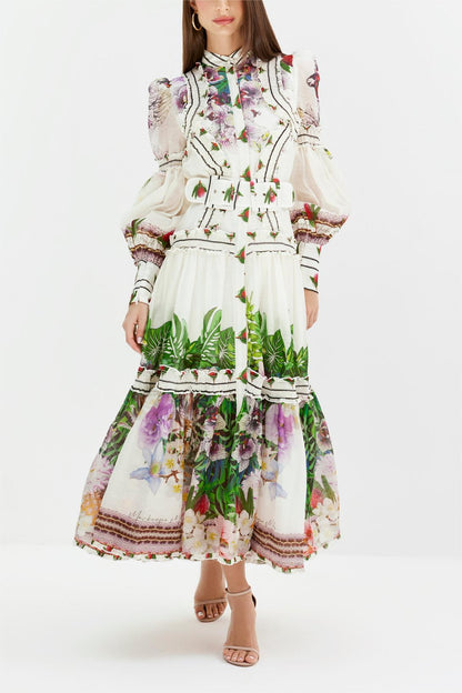 Lantern Sleeve Midi Dress With Belt