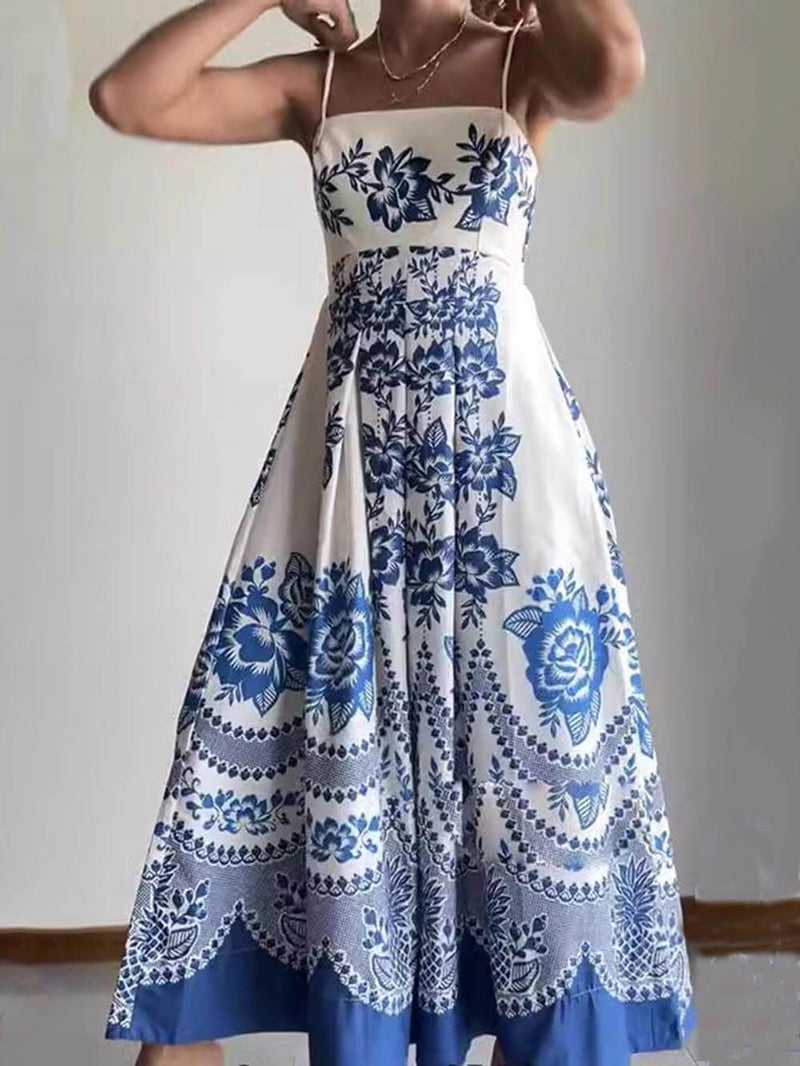 Print Back Smocked Loose Midi Dress