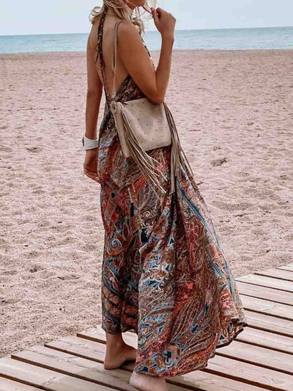 Printed V Neck Maxi Dress
