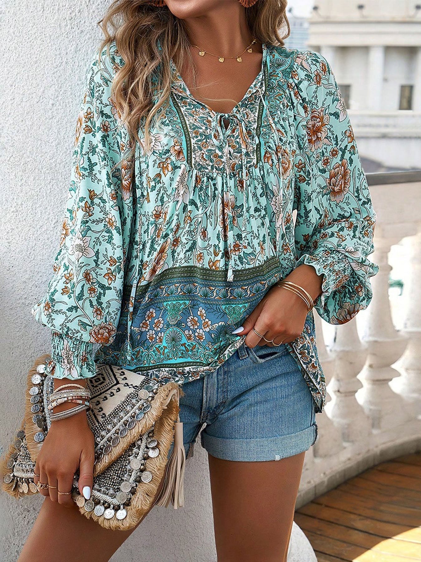 Ruffle V-neck Blouse