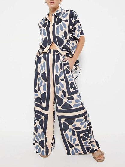 Summer Vacation Style Unique Print Loose Oversized Blouse