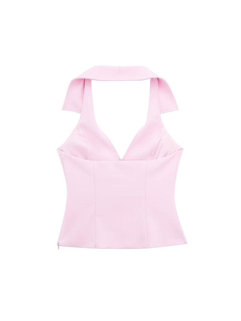Pink Halterneck Waist Coat & Skort Skirt Coord Set